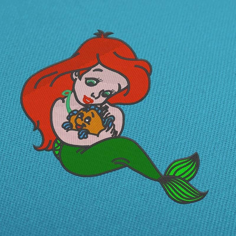 Ariel and Flounder Embroidery Design