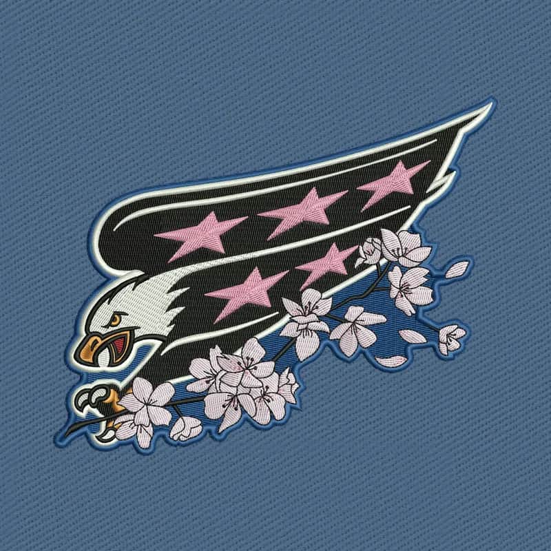 Disegno da ricamo aquila Washington Capitals con fiori di ciliegio