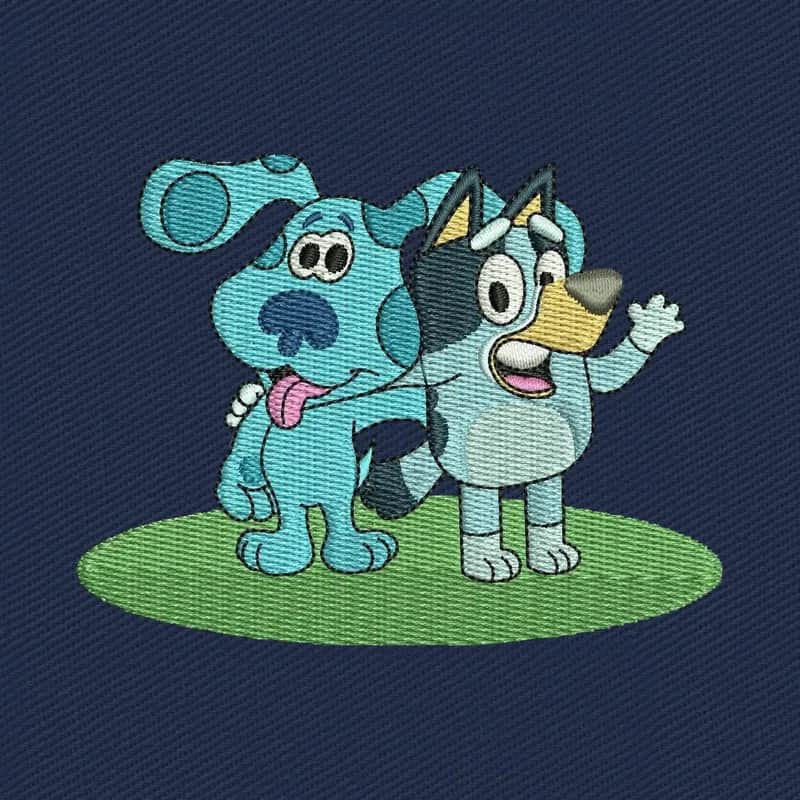 Blue and Bluey Cartoon Embroidery Design