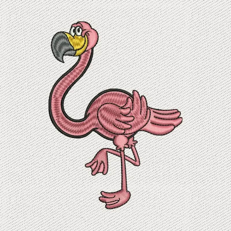 Cartoon of Pink Flamingo Embroidery Design