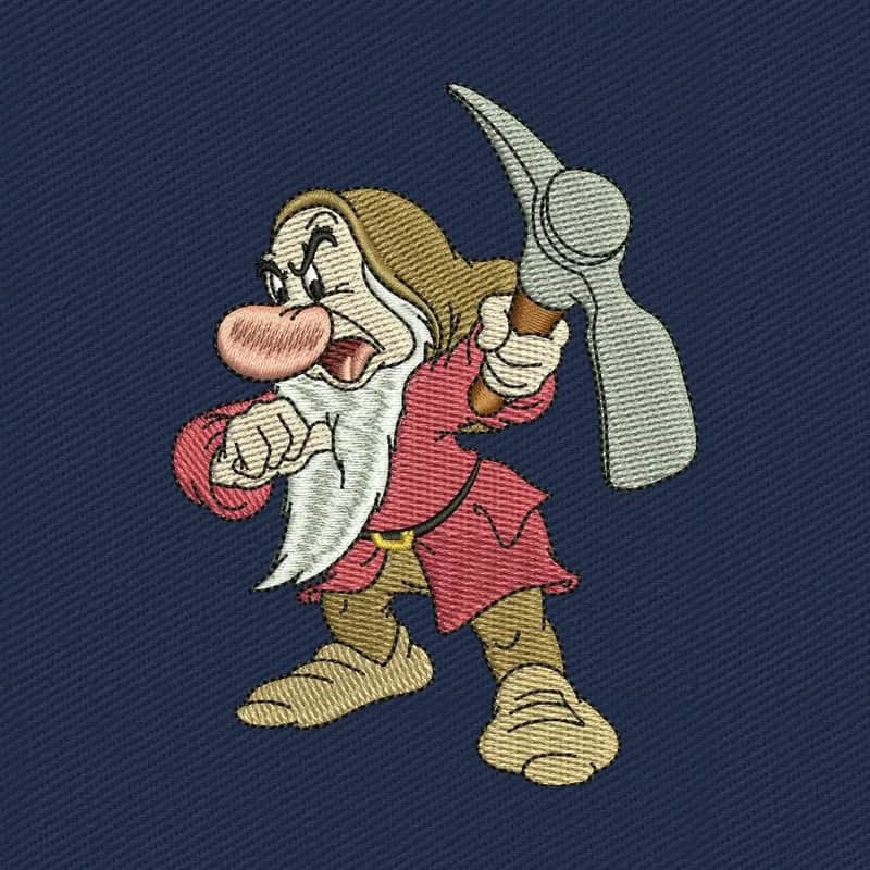 Disegno da ricamo Nano Brontolo alza il piccone