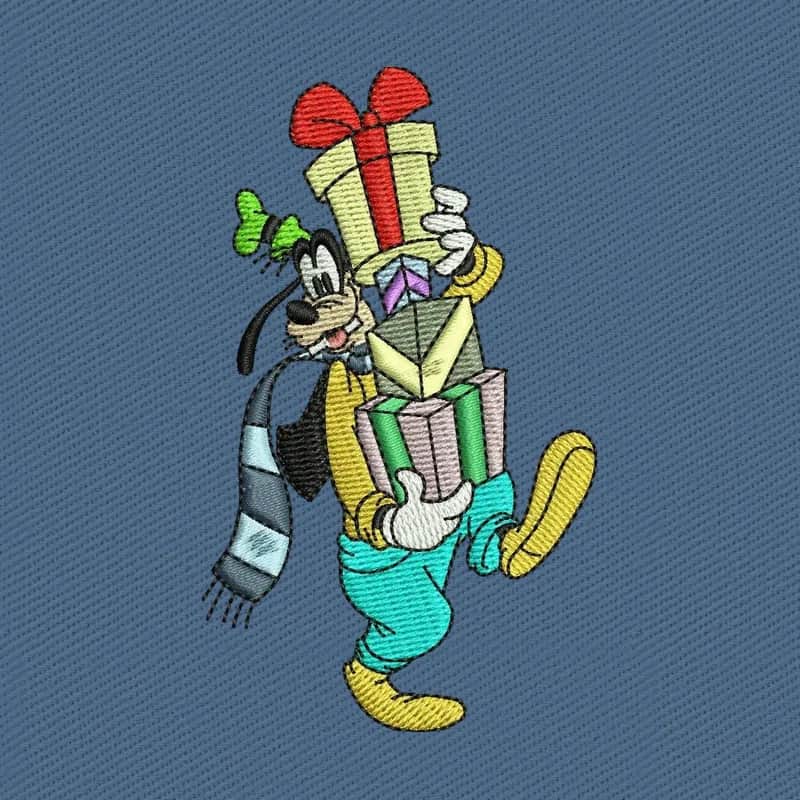 Goofy Carrying Christmas Presents Embroidery Design
