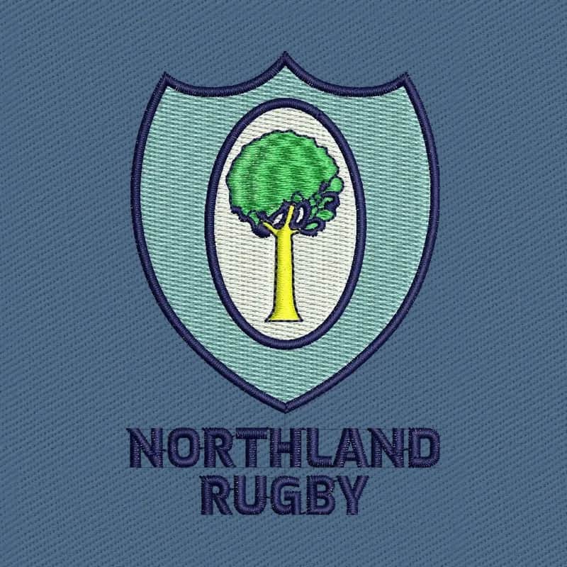 Northland Rugby blaues Baumschild-Logo Stickdatei