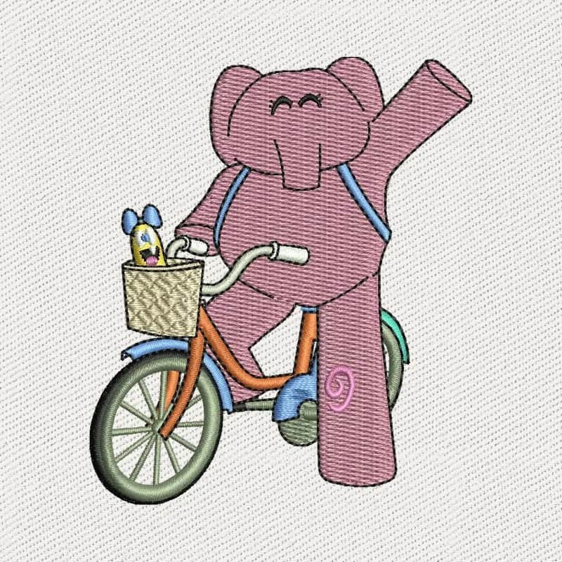 Pocoyo Elly Riding Bike Embroidery Design