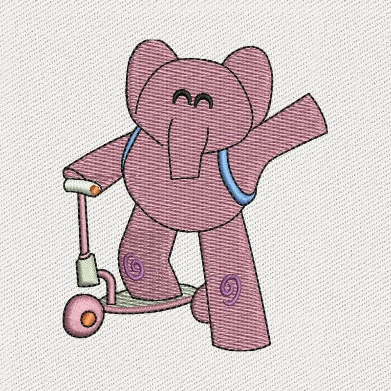 Pocoyo Elly Riding Scooter Embroidery Design