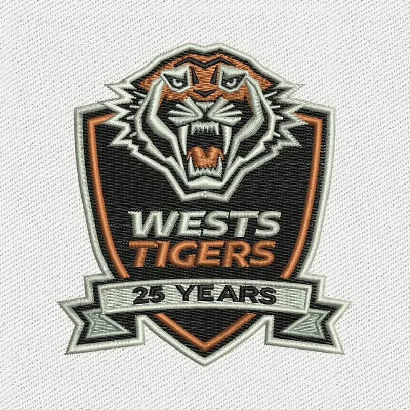 Wests Tigers Rugby League Football Team 25 Years Logo Embroidery Design