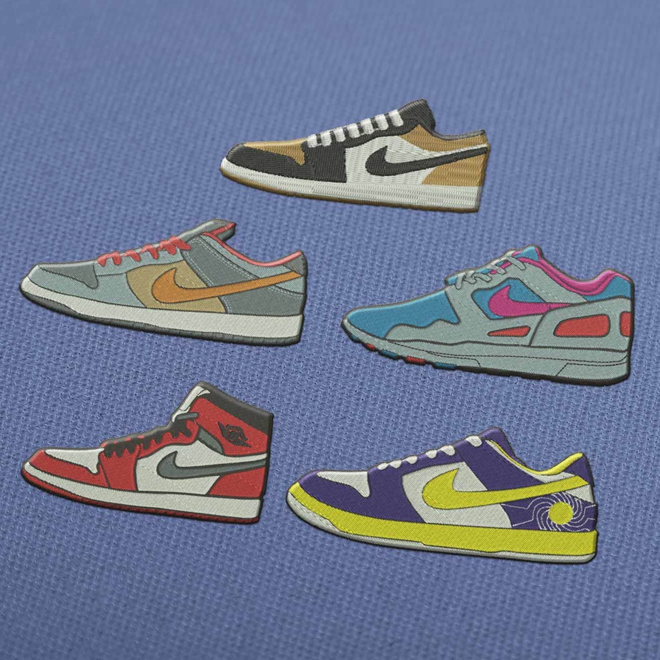 Pack 5 Nike Sneakers Embroidery Design