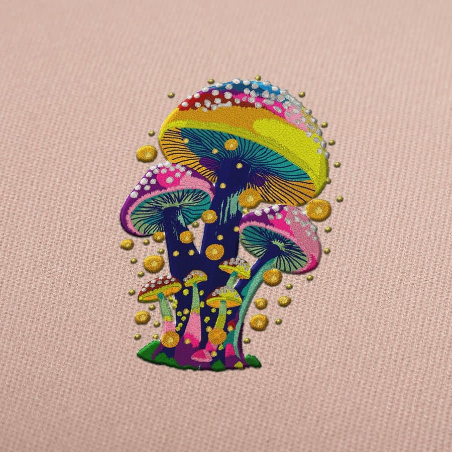 Magic Mushroom con Luciérnagas Bordado Diseño Descargar