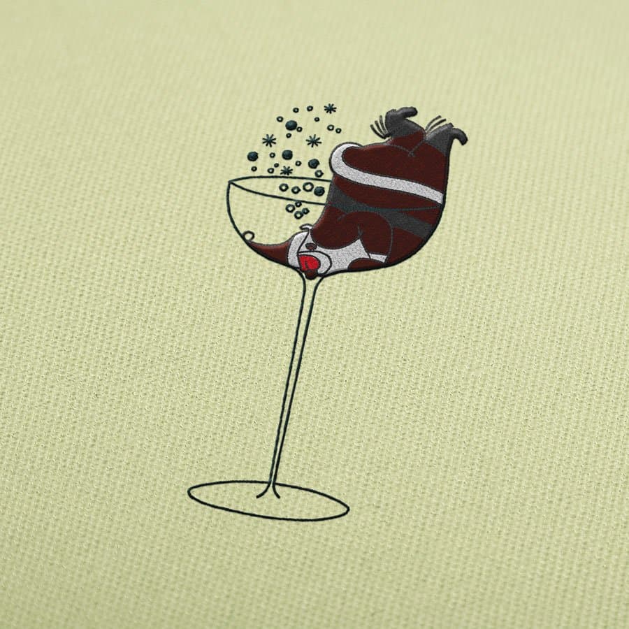 Weihnachtsmann in einem Glas Champagner Stickmuster Für Stickmaschinen Download